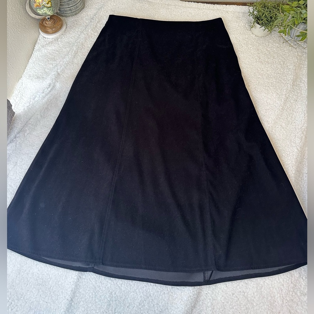 Vintage Notations Black Faux Suede Midi Skirt